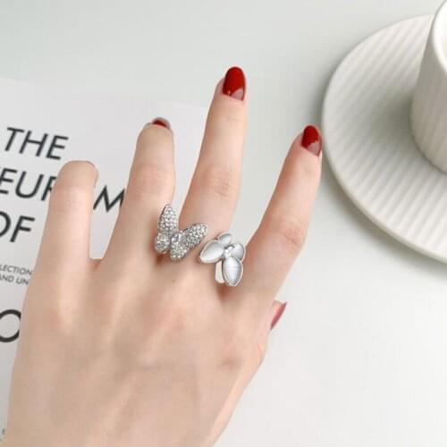 925 Sterling Silver Ins Simple Fritillary Butterfly Zircon Index Finger Opening Rings For Women Fine Jewelry Party Gift SAR483