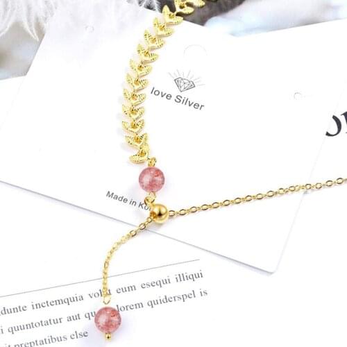 KOFSAC New 925 Sterling Silver Necklace For Women Jewelry Fashion Unique Pink Crystal Tassel Necklaces Lady Party Gifts KOFSAC