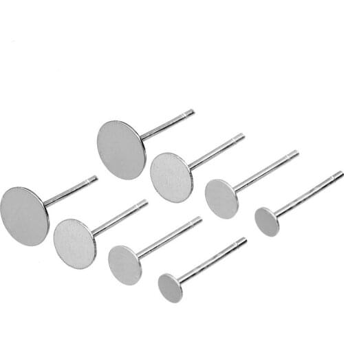 10pcs Silver Color Earrings Bezel Fit 3mm 4mm 5mm 6mm Cabochon Stud Ear Flat Base Cup Posts Pure Silver Earring Findings