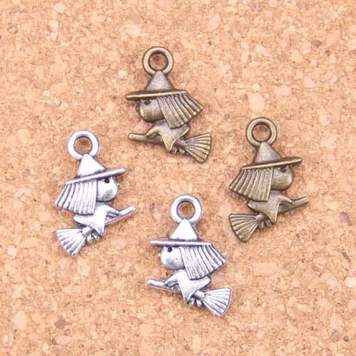 30pcs Charms For Jewelry Making cute witch riding broomstick halloween 16x12mm Antique Silver Plated Pendants DIY Necklace