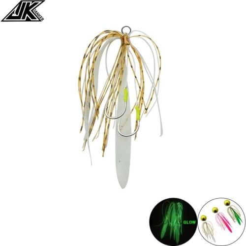 2 Sets MHT Fishhook Silicone Skirt Rubber Fishing Lure Luminous DIY Metal Jig Head Skirts Barbed Slow Jigging Fishing Hooks