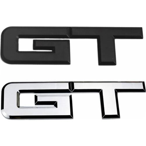 2 Pcs 3D Gt Logo Car Sticker Fashion Car Decor Sticker For Ford Mustang Focus Mk 1 2 3 7 Mondeo Car Styling , Silver & Black