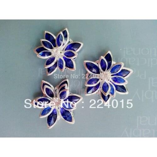 20PCs 24mm Wholesale Dark Blue Silver Plated Flower Rhinestone Garment Embellishment Findings /Connectors Fit Jewelry DIY
