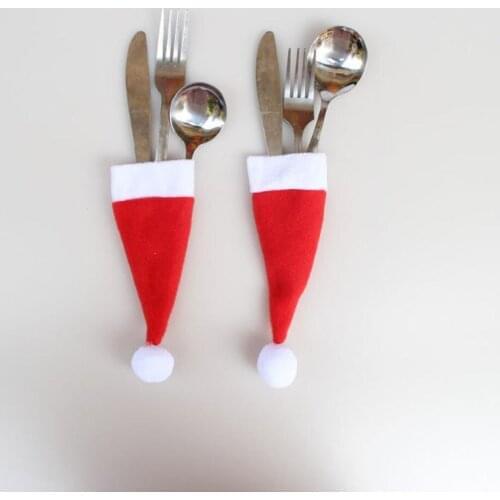 5/15/20PC Merry Christmas Decorative Tableware Fork Set Cute Lovely Xmas Christmas Hat Storage Tool enfeites de natal Gift