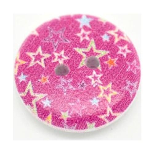 50pcs 15mm Random Multicolor Flower 2 Holes Round Sewing Buttons Wooden Flatback Floral Printing Pattern Sweater Scrapbooking