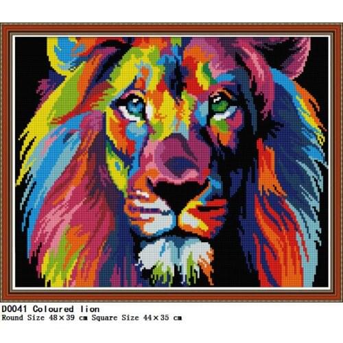 5D DIY Diamond Painting Embroidery Home decor gift Coloured lion Animal Wall Sticker Full Round Drill Square drilling