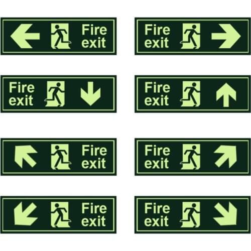 8pcs/set Adhesive Glow In The Dark Fire Exit Sign Secure Guidance Sign with Direction Arrows For Commercial Store Safety Purpose