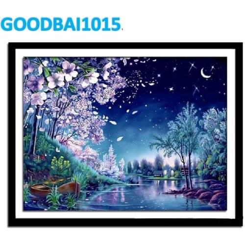 Cherry Tree Night View 5D DIY Diamond Painting Cross Stitch Kits Diamond Embroidery Full Drill Mosaic Living Room Decor