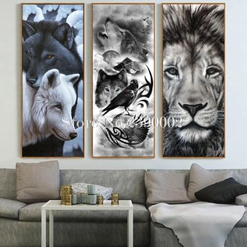 Animals Diamond Painting Cross Stitch Diy Diamond Drawing Wolf Skeleton Raven Lion 3D Diamond Mosaic Full Diamond Embroidery