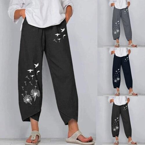 Summer Pants Women Cotton And Linen Casual Loose Pants Ladies Fashion Cute Embroidered Wide-leg Pants Long Trousers Ropa Mujer