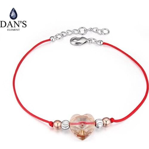 DANS ELEMENT Real Austrian Crystal jewelry red thread string rope Charm Bracelets & bangles for women Fashion Heart 113504