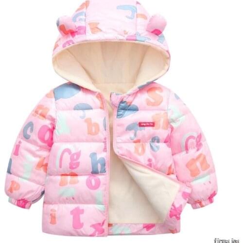 Autumn and winter childrens thick cartoon hooded cotton padded men and women short Letter warm jacket birthday gift