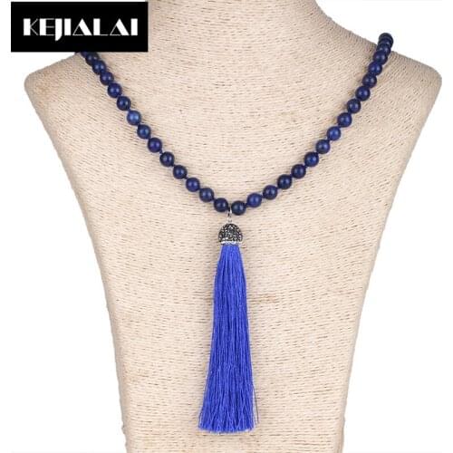 Dankaishi Boho Style Long Tassel Pendant Necklace for Girls Women Natural Stone Beads Chain Adjustable Fashion Birthday Gift