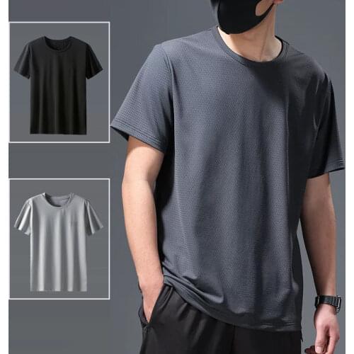 Summer Ice Silk mens Short Sleeve Mesh Breathable T-shirt Quick-drying loose-fitting Sportswear Large Size Short Sleeve M-8XL