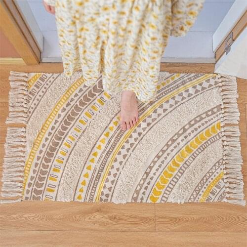 Cotton Geometric Rug Nordic Tufting Woven Macrame Area Carpet Bedroom Bedside Decoration Floor Door Mat Home Decor 60x90cm