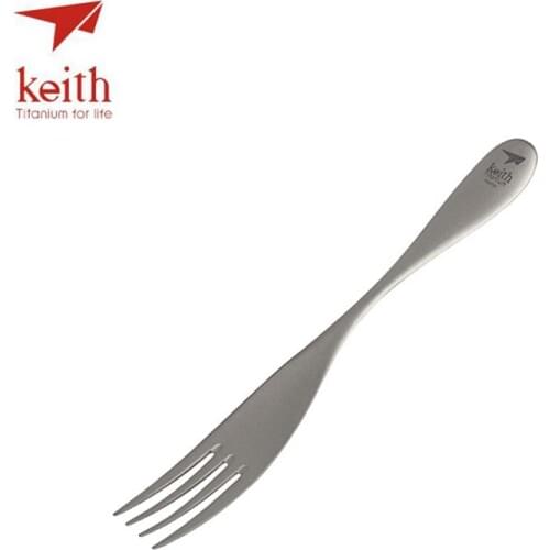 Keith New Thicken Solid Titanium Fork Streamline Design Outdoor Camping Hiking Travel Tablewares Dinner Fork Only 26g Ti5202