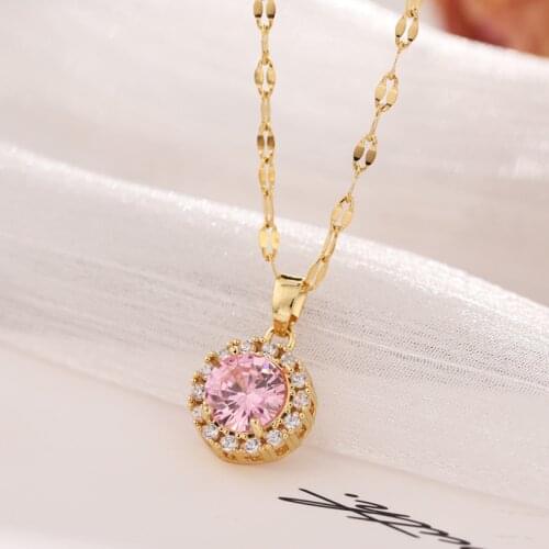 316L Stainless Steel New Fashion High-end Jewelry Luxury Dazzling Zircon Flowers Choker Collier Necklaces Pendants For Women