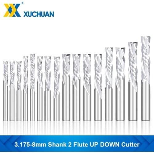 Compression Milling Cutter Woodwork DOWN Cut Two Flutes Spiral Milling Tool 3.175/4/6/8mm Shank CNC Router End Mill Cutter Bit