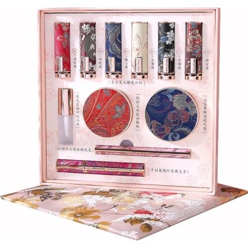 Cosmetic Set with Lipsticks /Lipstick raincoat /Concealer cushion/Makeup oil control powder/Eyeliner/Mascara for Valentines Gift