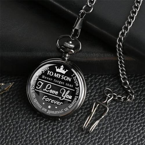 "To MY SON, I Love You"Theme Quartz Pocket Watch Retro Pendant Clock Birthday Gifts for Kids Boys Dropshipping