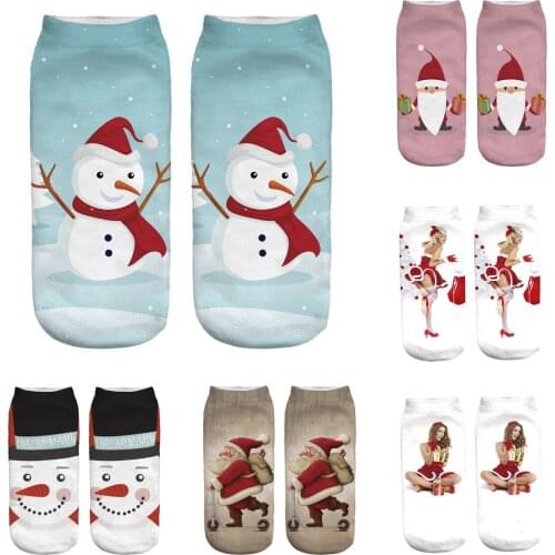 PLstar Cosmos 3D Printed Santa claus /christmas tree cute cotton Low Ankle socks for women casual harajuku short socks 11 styles