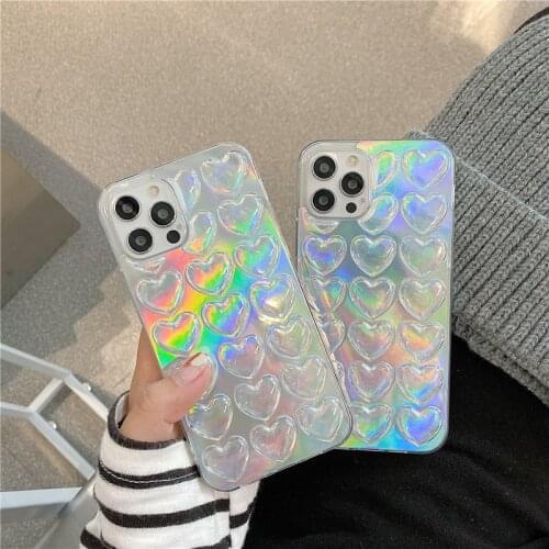 Fashion Laser Glitter Love Heart Shockproof Phone Case For iPhone 11 12 Pro 12 Mini X XR XS Max SE 2020 7 8 Plus Spft TPU Cover