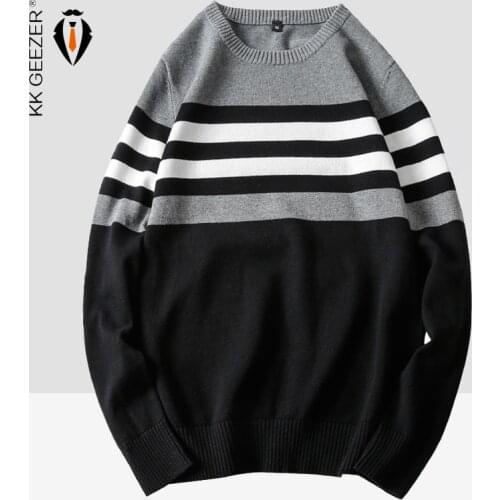 Men Striped Sweater Pullover 100% Cotton Slim Fit O-Neck Mens Sweaters Pullovers Vintage 2020 M-4XL Autumn Winter Warm Fashion