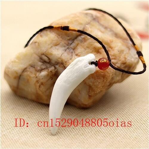 Natural Chinese White Jade Wolf Tooth Pendant Necklace Fashion Accessories Charm Jewelry Carved Amulet Gifts for Women Men