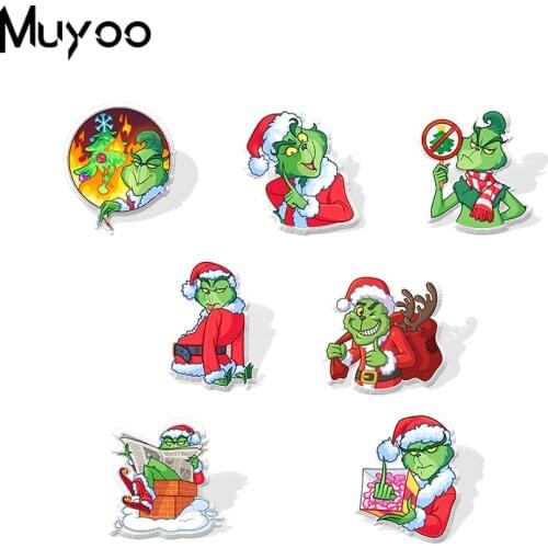 2021 New Arrival Christmas Cartoon Movies Grinch Ghost Handcraft Epoxy Acrylic Lapel Pins Clothing Pins