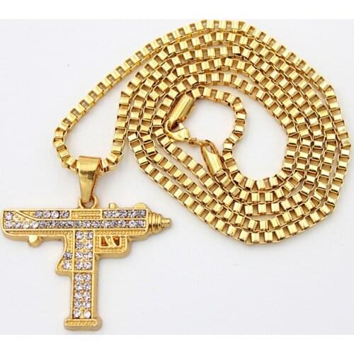 Hip Hop Gun Alloy Gold Color necklace Car Pendant Hanging Car Interior Decoration Rear View Mirror Accessories For Car Ornament