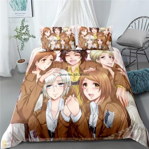 Cartoon Adult Kid Bedclothes Attack on Titan Manga Series Bed Cover Set King Queen Size Mikasa Ackerman Duvet Cover Levi Bedding