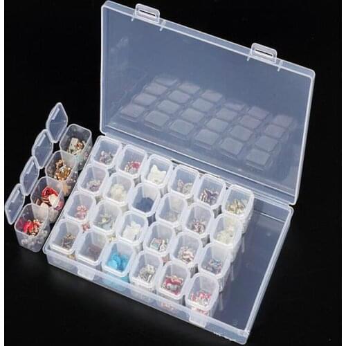 28 Slots Nail Art Storage Box Plastic Transparent Display Case Organizer Holder For Rhinestone Beads Ring Earrings