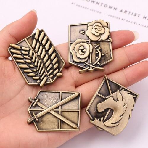 Attack On Titan Pins Enamel Wings Brooches Black White Blue Feather Pin Metal Mini Giant Legion Flag Badge Pins Jewelry