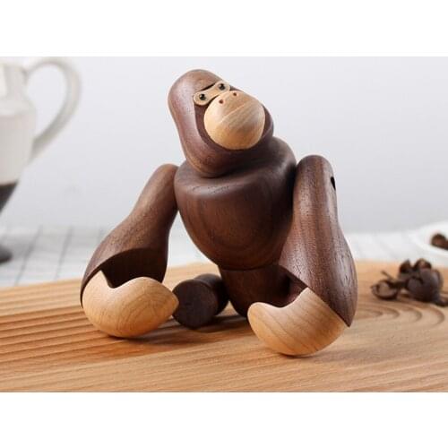 Chimpanzee Statue Lovely Wood Sculpture Figure Gorilla Shelf Decoration