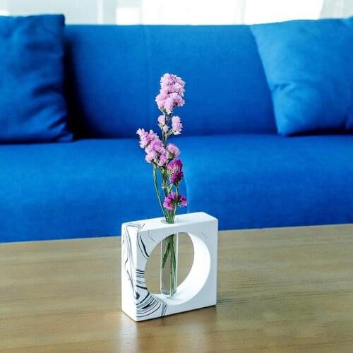 MLGB Flower Bud Tube Vase Handmade Ink Effect Design and Smooth Polished Home Decor and Centerpiece