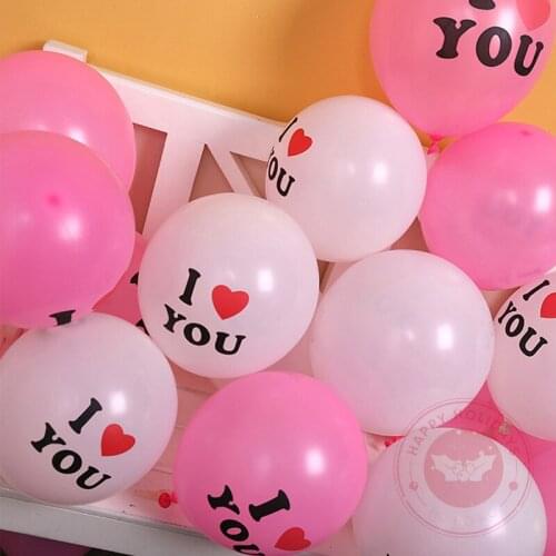 10pcs/lot 12inch I Love You Letter Printed Balloon Pink White Birthday Party Proposal Wedding Room Layout Balloons Baby Shower