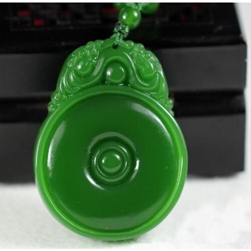 Green HETIAN Nephrite Pendant Necklace Carved PIXIU and Peace Buckle Amulet Womens Fashion Jades Jewelry Free Rope
