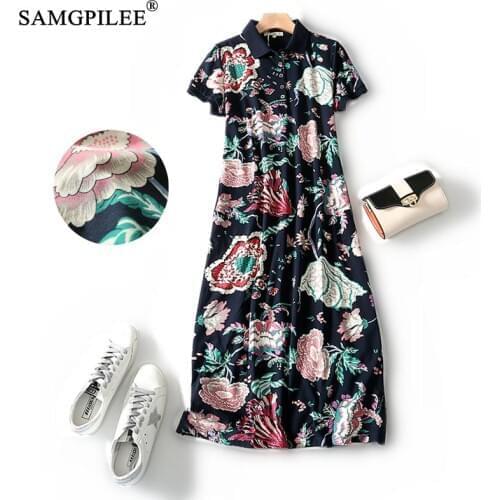 2020 Women Summer Clothing Office Lady A-line Print Short Sleeve Women Summer Sundress Turn-down Collar Dresses For Women 3XL