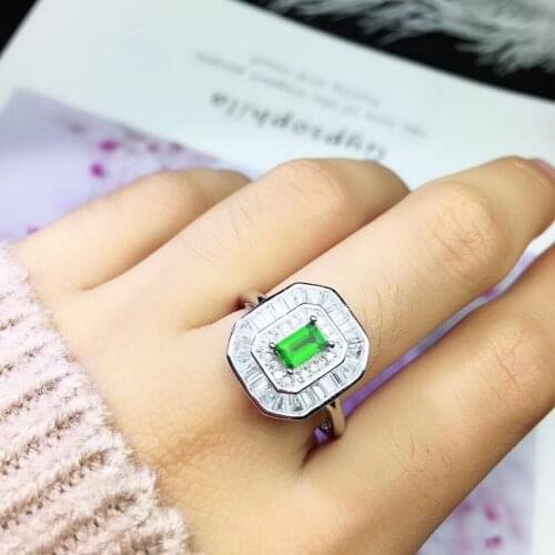 Natural green diopside gem Ring Natural gemstone ring S925 silver Fashion elegance square pincushion women girl gift Jewelry