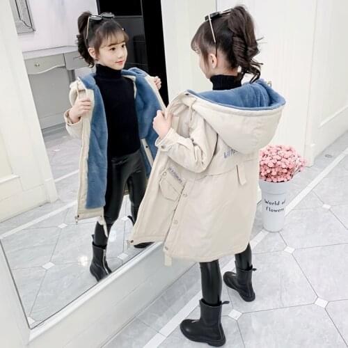 2020 Girl Winter Long Section Plus Velvet Durable Solid Color Beautiful Princess Cotton Coat