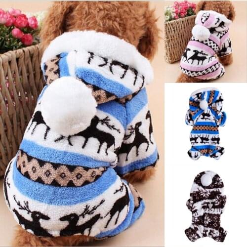 Winter Warm Dog Jumpsuits Plush Rompers Pajamas Soft Cotton Small Pet Dogs Clothes S-2XL