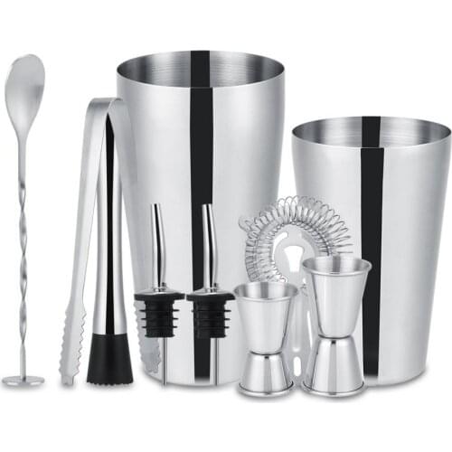 10Pcs/Set Stainless Steel Cocktail Shaker Ice Tong Mixer Drink Bartender Browser Kit Bars Set Tools Professional Bartender Tool