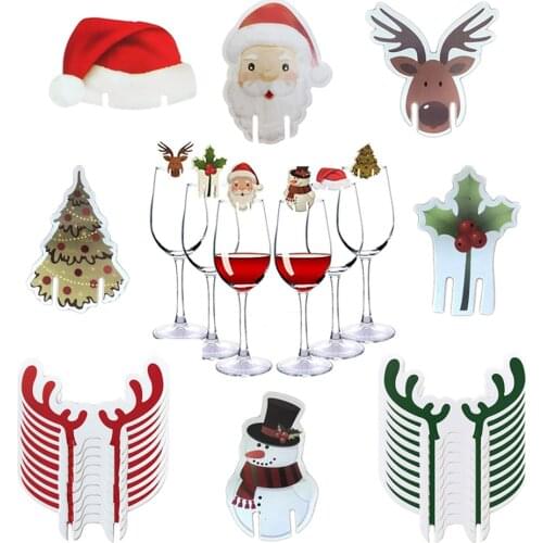 10Pcs Christmas Cup Cards Santa Claus Hat Card Glass Wine Bottle Christmas Ornaments For 2022 Navidad New Year DIY Home Decor