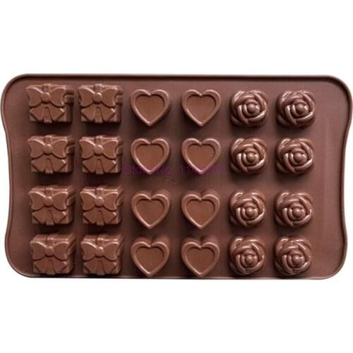 100pcs Chocolate Silicone Mold Color Bowknot Flower Rose Shape 24 Cavity Reusable Cake Kitchen Supplies Chocolate Mold