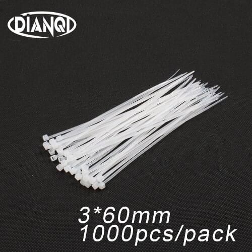 1000pcs 3*60 3mmx60mm 2.5mm Self locking Nylon Cable Ties White color Plastic Zip Tie wire binding wrap straps UL Certified