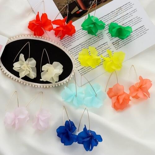 2020 New Fashion Multicolored Resin Flower Long Earrings Handmade Sweet Bohemia Petal Dangle Stud Jewelry For Women Gifts