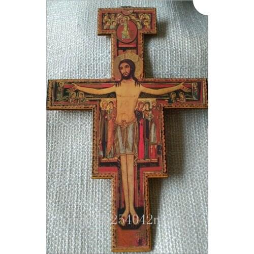 5pcs/pack wooden orthodox crucifix, San Damiano cross, wood wall decoration pendant
