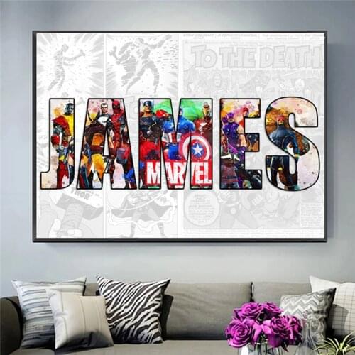 DIY 5D Diamond Painting Marvel Avengers Name Word Wall Art Print Cartoon Character Diamond Embroidery Mosaic Home Decoration