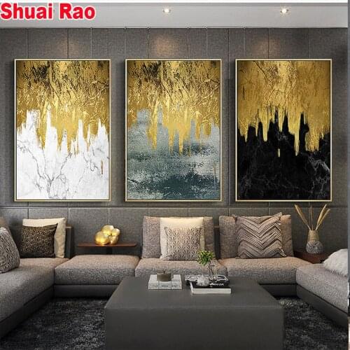 Diamond Painting Gold Gray White gorgeous abstract Diy Full Square Drill Diamond Embroidery 5D Diamond Mosaic Triptych Home art
