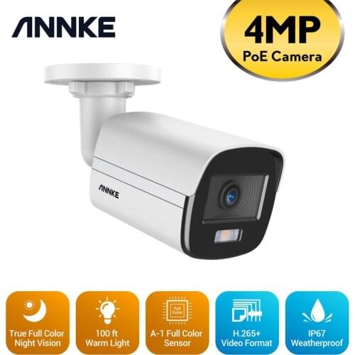 ANNKE 4MP Ace Full Color Night Vision POE IP Camera H.265+ Video Surveillance Camera 100FT Warm Light Security Camera CCTV Cam